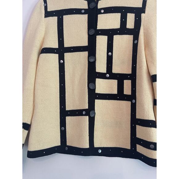 JSS Woman’s Knit Ware Blazer/ Jacket Sz S Yellow / Black strips Wool blend USA - Picture 3 of 11